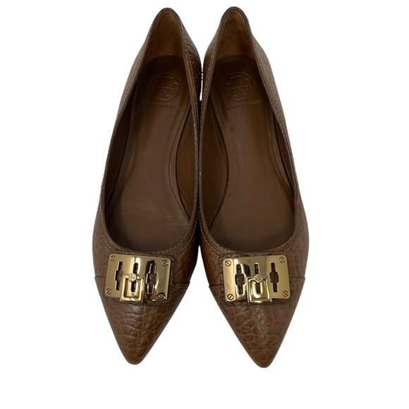 Tory Burch Shoes - Tory Burch Tan Leather Flats with Gold Accent